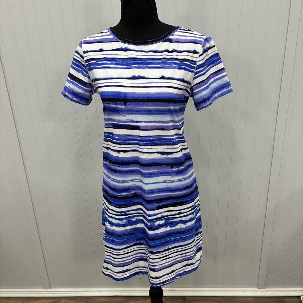 Tyler Boe Women's Size S Blue Purple Striped T-Shirt Dress Short Sleeve Casual